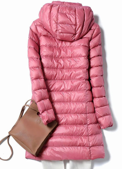 Emma | Damen leichte lange Steppjacke mit abnehmbarer Kapuze