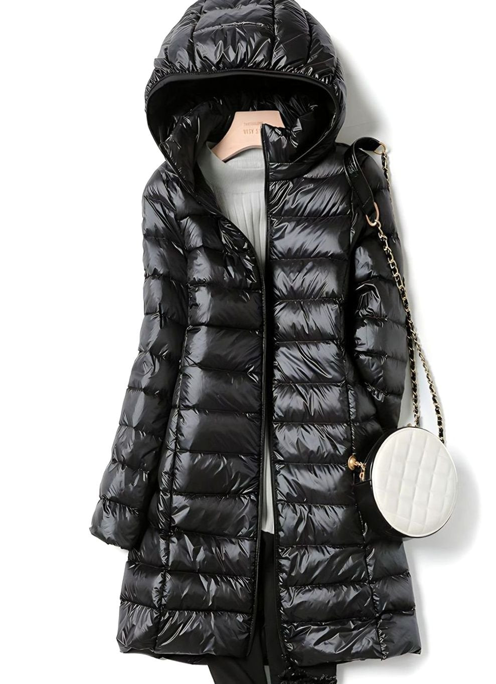 Emma | Damen leichte lange Steppjacke mit abnehmbarer Kapuze