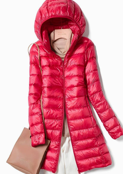 Emma | Damen leichte lange Steppjacke mit abnehmbarer Kapuze