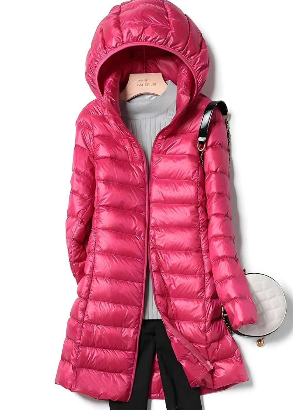 Emma | Damen leichte lange Steppjacke mit abnehmbarer Kapuze