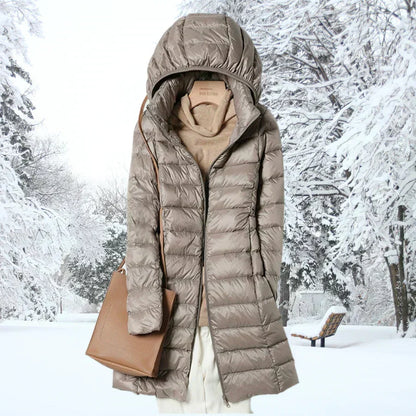 Malia | Damen mittellange Puffer-Jacke mit Kapuze