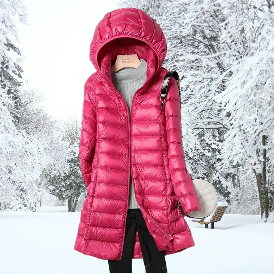 Malia | Damen mittellange Puffer-Jacke mit Kapuze