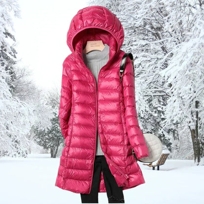 Malia | Damen mittellange Puffer-Jacke mit Kapuze