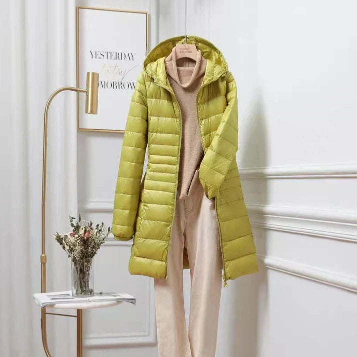 Malia | Damen mittellange Puffer-Jacke mit Kapuze