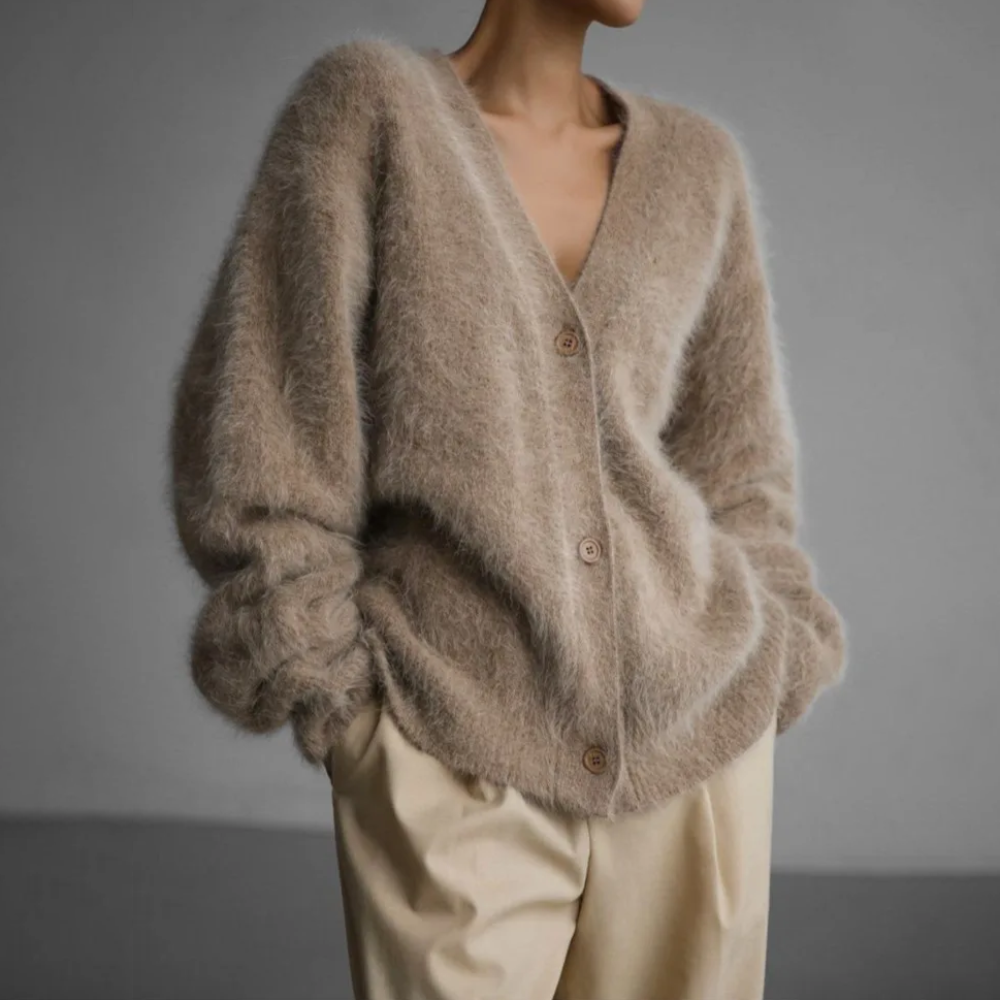 Sandra | Damen Oversized-Strickjacke mit Knöpfen