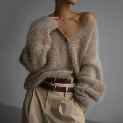 Sandra | Damen Oversized-Strickjacke mit Knöpfen