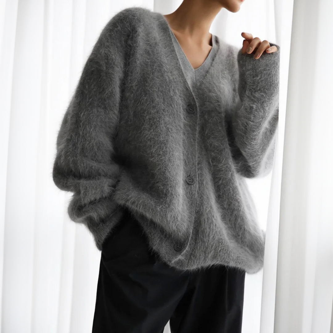 Sandra | Damen Oversized-Strickjacke mit Knöpfen