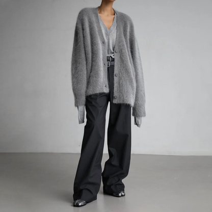 Sandra | Damen Oversized-Strickjacke mit Knöpfen