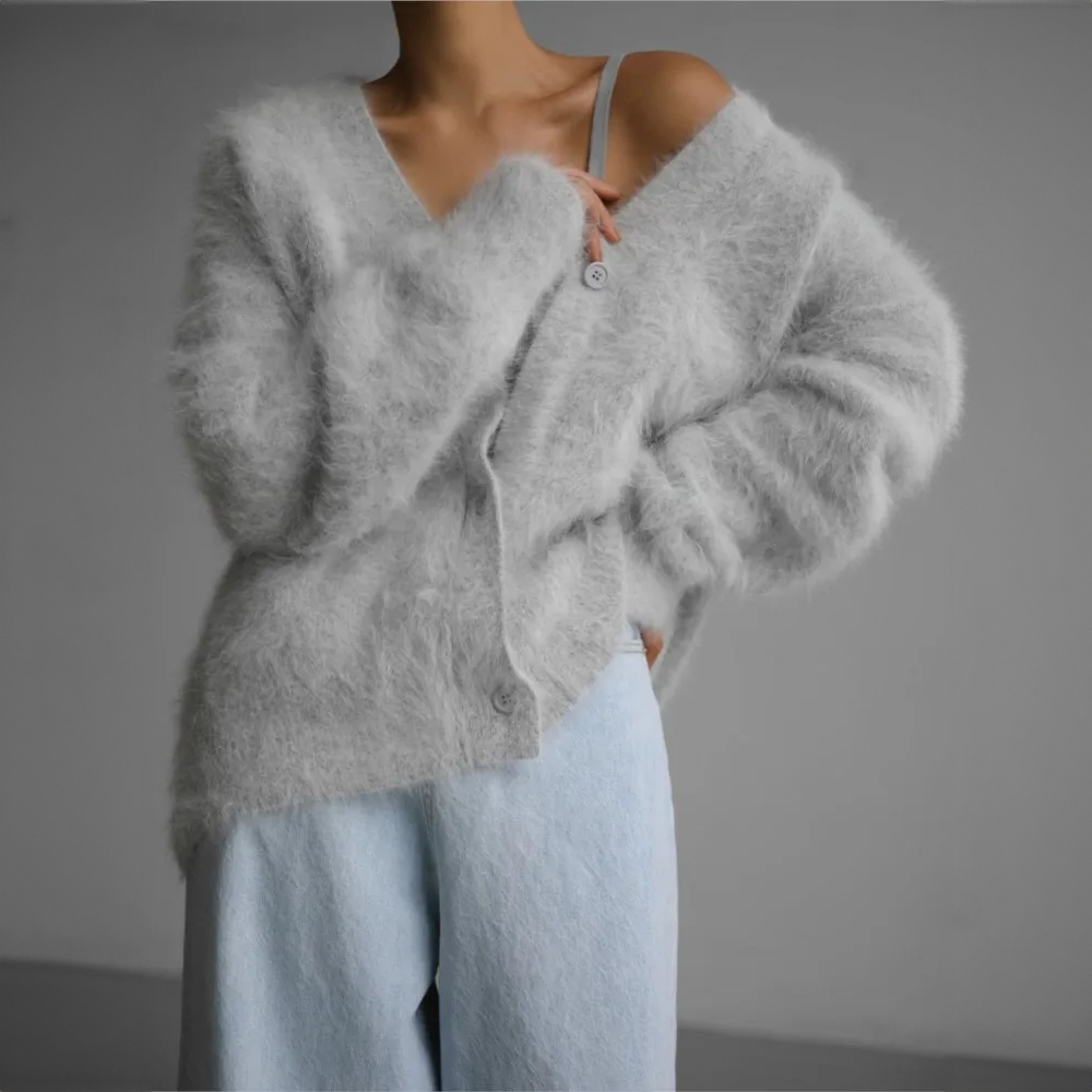 Sandra | Damen Oversized-Strickjacke mit Knöpfen