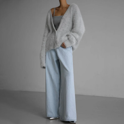 Sandra | Damen Oversized-Strickjacke mit Knöpfen