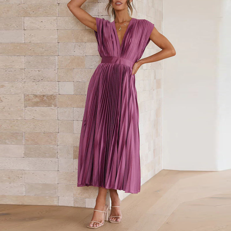 Elinor | Midikleid für Damen mit Falten & V-Ausschnitt