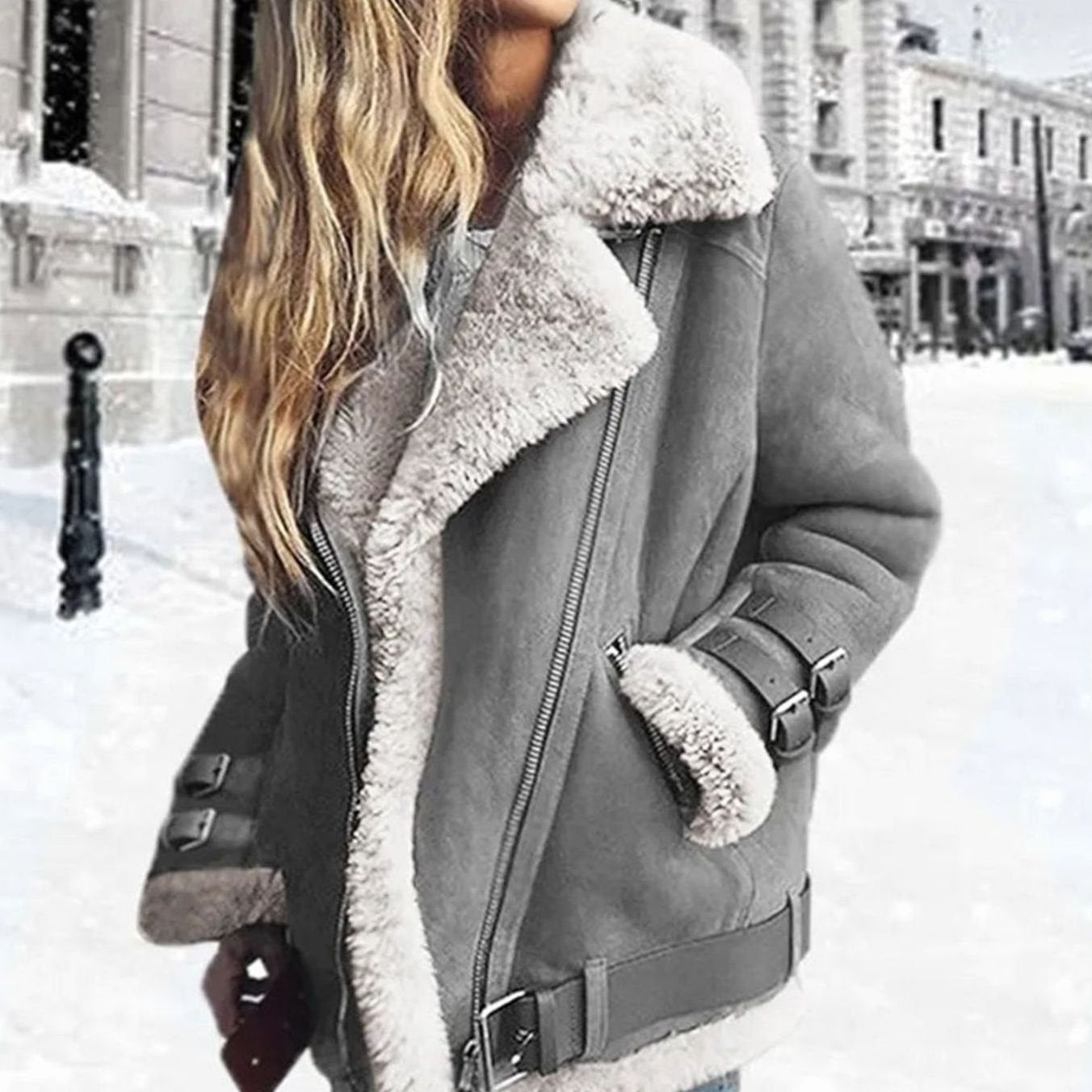 Elena | Damen Bikerjacke aus Wildleder mit Schnallen