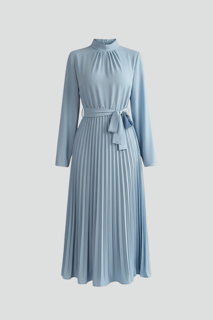 Denise | Damen Midikleid mit Stehkragen und Plisseerock