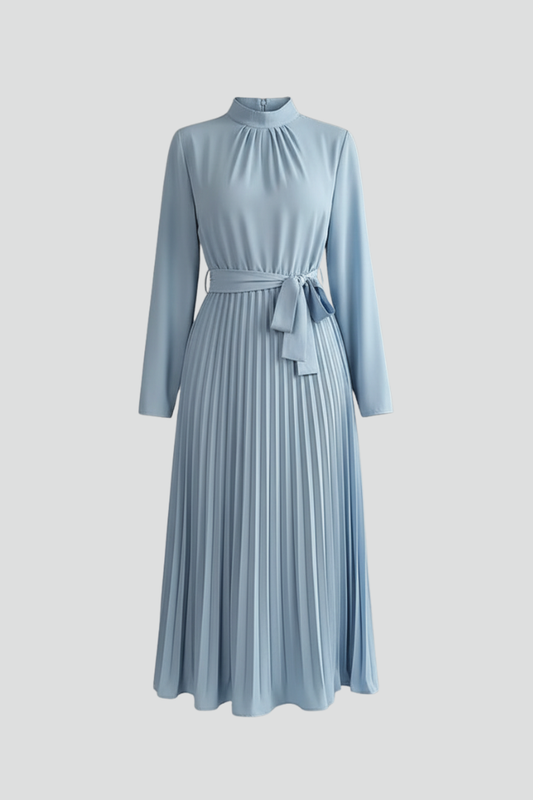 Denise | Damen Midikleid mit Stehkragen und Plisseerock