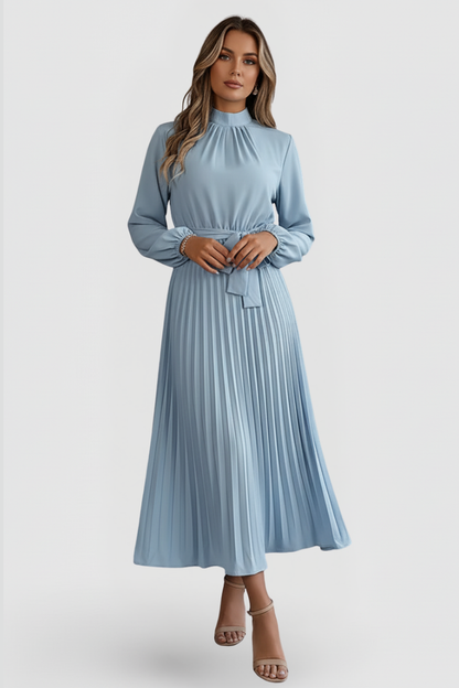 Denise | Damen Midikleid mit Stehkragen und Plisseerock