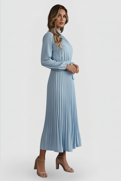 Denise | Damen Midikleid mit Stehkragen und Plisseerock