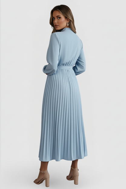 Denise | Damen Midikleid mit Stehkragen und Plisseerock