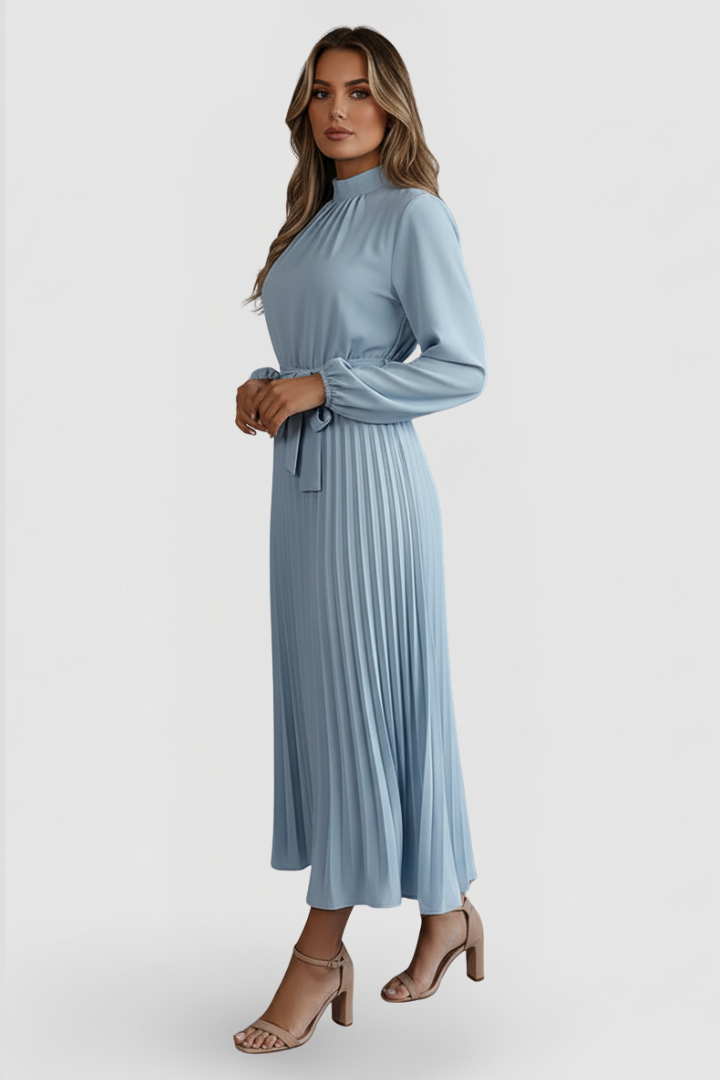 Denise | Damen Midikleid mit Stehkragen und Plisseerock
