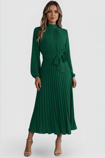 Denise | Damen Midikleid mit Stehkragen und Plisseerock