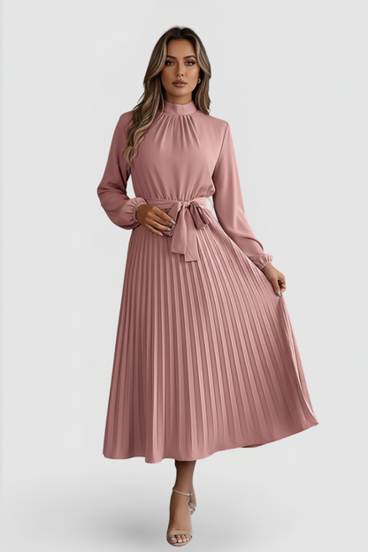Denise | Damen Midikleid mit Stehkragen und Plisseerock