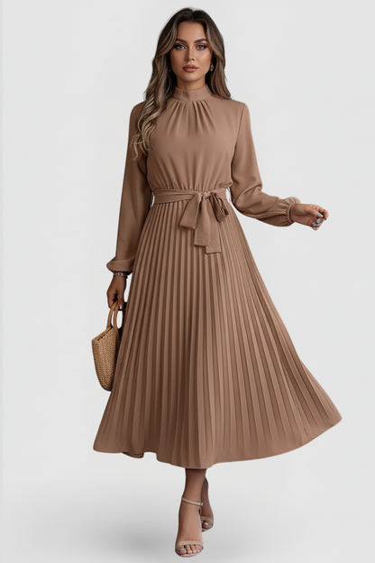 Denise | Damen Midikleid mit Stehkragen und Plisseerock
