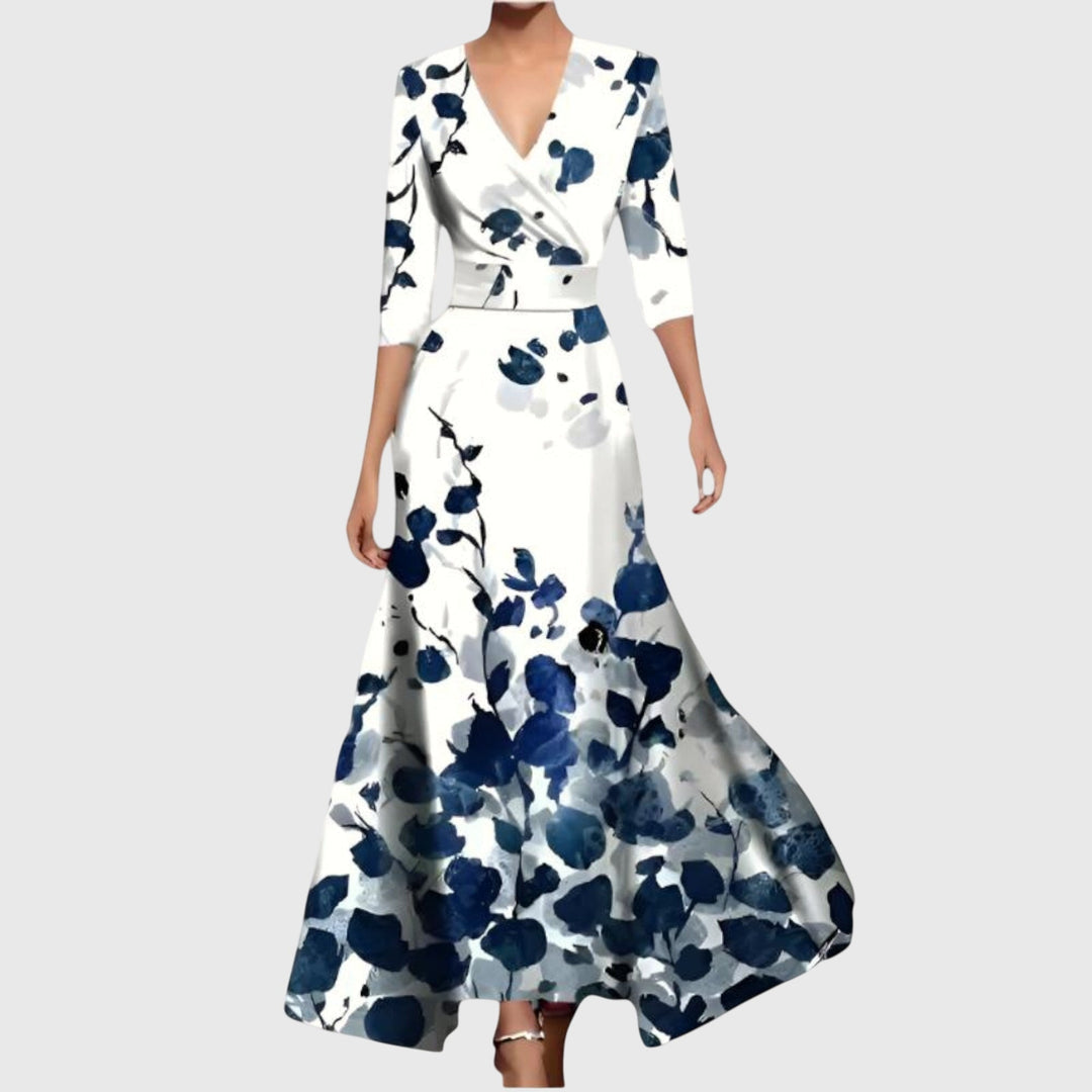 Estella | Elegant women's maxi dress with V-neck | short sleeves