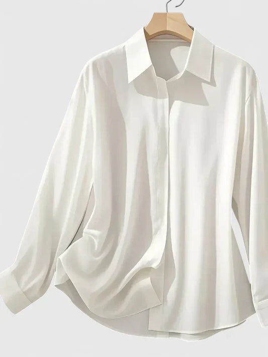 Katharina | Damen Satin Bluse mit Knopfleiste und Kragen