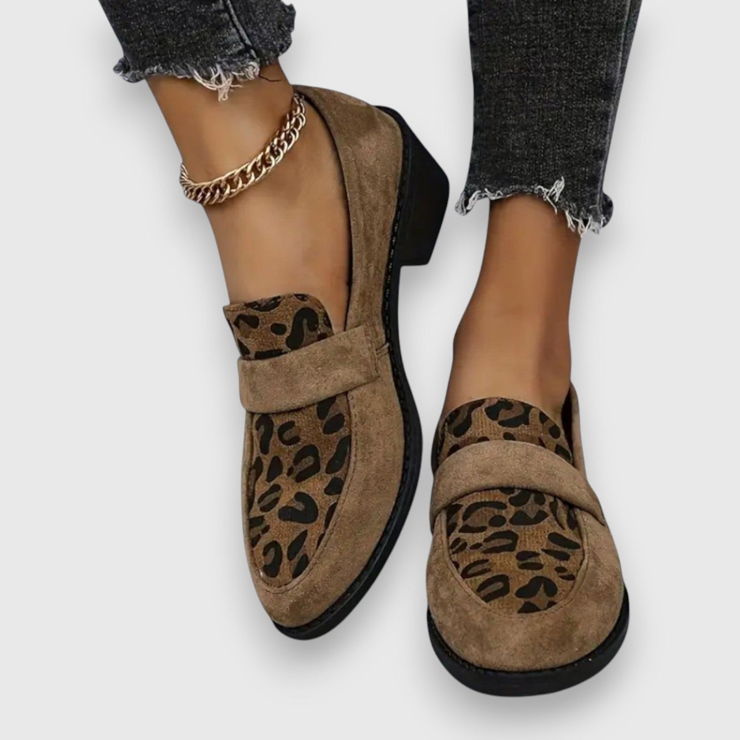Brina | Damen comfortable Slip-On Loafer mit Leo Muster vorn