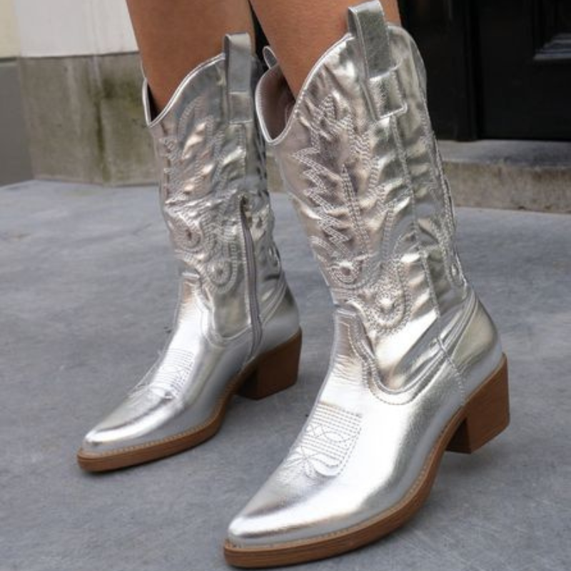 Alice | Damen metallische Western-Stiefeletten mit Absatz