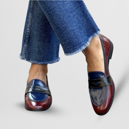 Beate | Damen Mokassins mit Rundspitze und Kontrastdesign