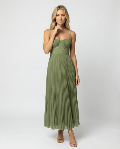 Beatrice | Midikleid mit Spaghettiträgern und Plisseerock