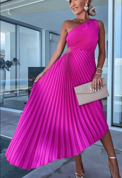 Lirena | Damen Maxikleid mit One Shoulder Design und plissiertem Schnitt