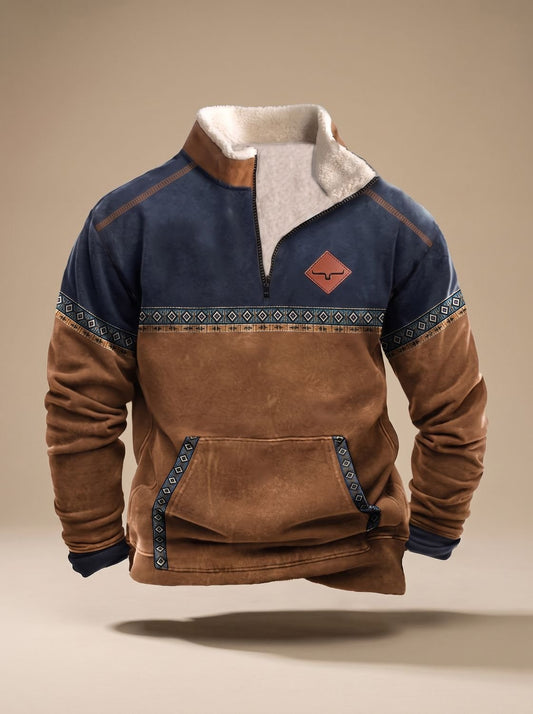 Finn | Herren Fleece-Sweatshirt mit Half-Zip und Ethno-Muster