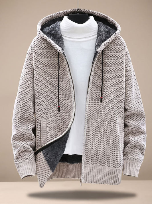 Heiri | Herren Strickjacke mit Kapuze, Reißverschluss und Fleece-Futter