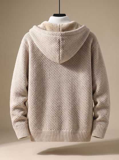 Heiri | Herren Strickjacke mit Kapuze, Reißverschluss und Fleece-Futter
