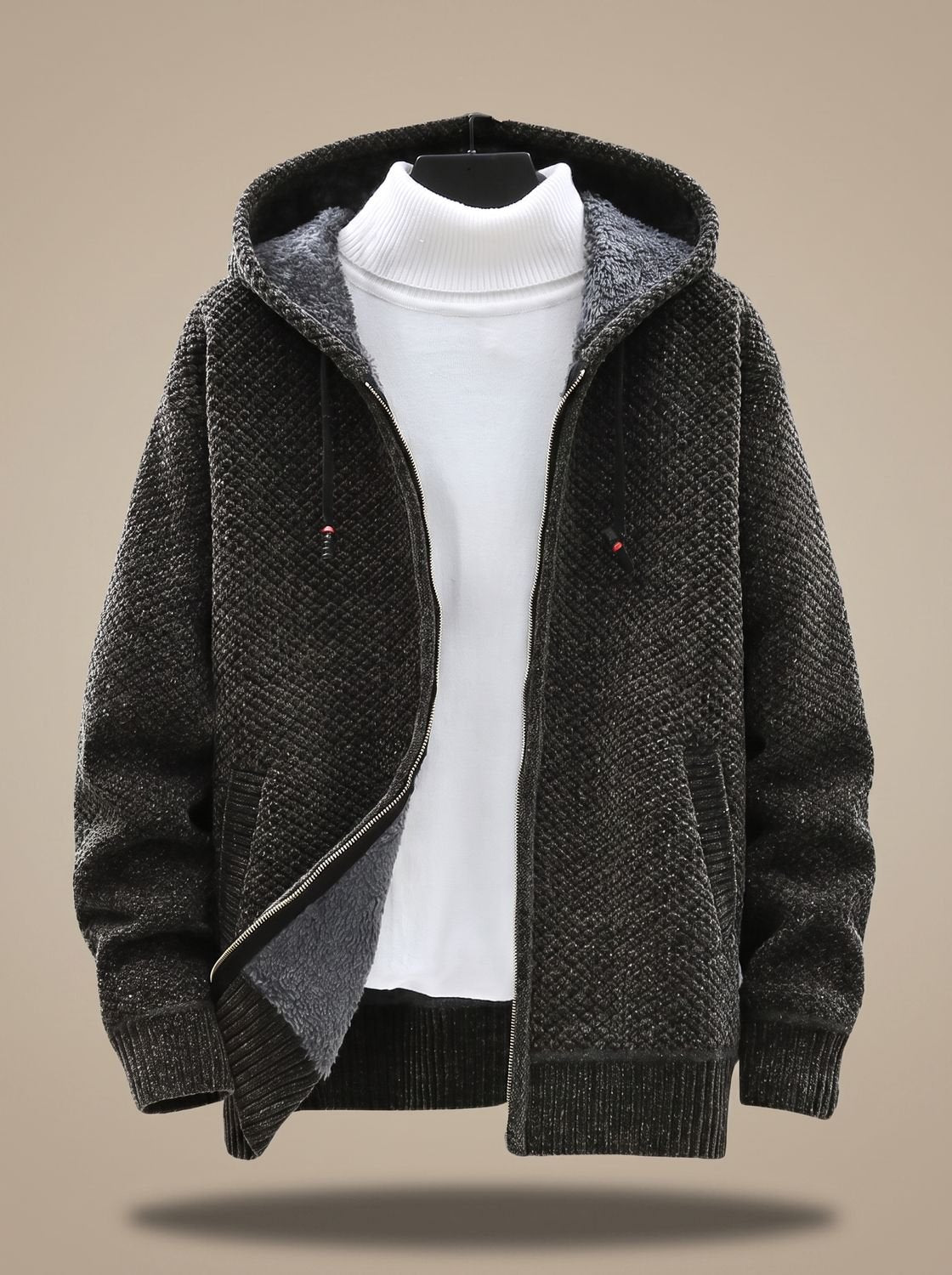 Heiri | Herren Strickjacke mit Kapuze, Reißverschluss und Fleece-Futter