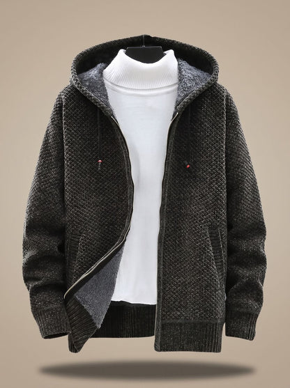 Heiri | Herren Strickjacke mit Kapuze, Reißverschluss und Fleece-Futter