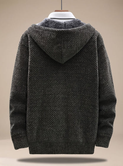 Heiri | Herren Strickjacke mit Kapuze, Reißverschluss und Fleece-Futter