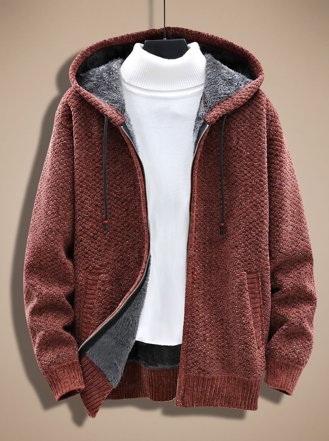 Heiri | Herren Strickjacke mit Kapuze, Reißverschluss und Fleece-Futter