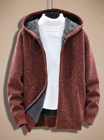 Heiri | Herren Strickjacke mit Kapuze, Reißverschluss und Fleece-Futter