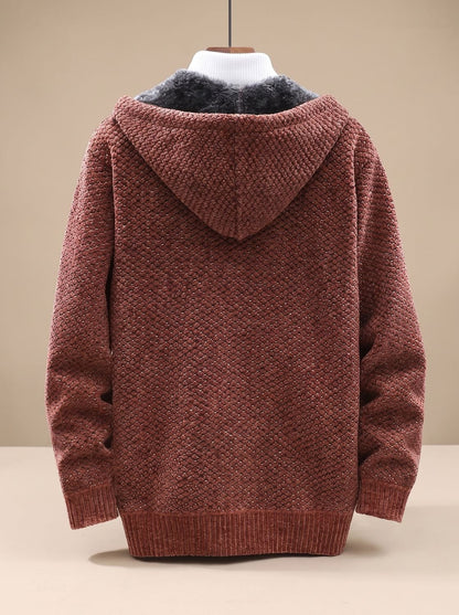 Heiri | Herren Strickjacke mit Kapuze, Reißverschluss und Fleece-Futter
