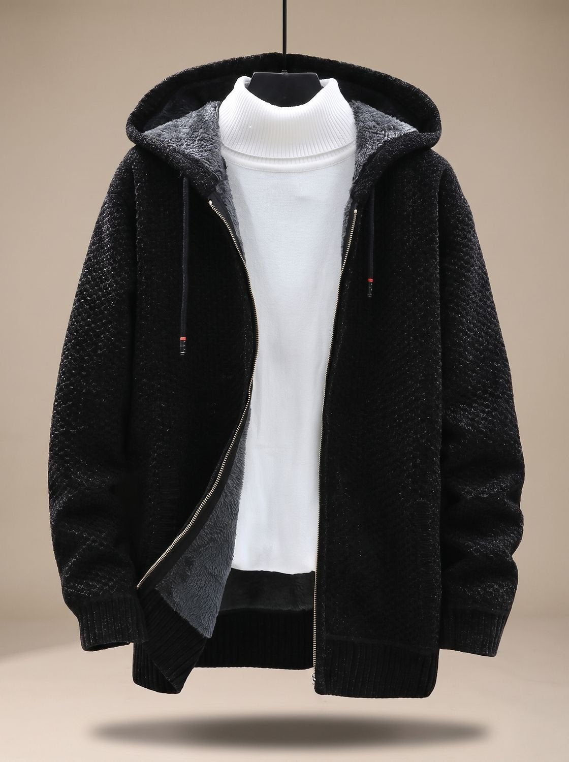 Heiri | Herren Strickjacke mit Kapuze, Reißverschluss und Fleece-Futter