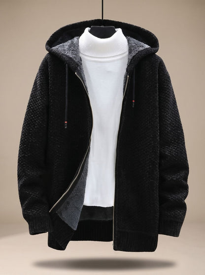 Heiri | Herren Strickjacke mit Kapuze, Reißverschluss und Fleece-Futter