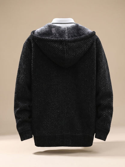 Heiri | Herren Strickjacke mit Kapuze, Reißverschluss und Fleece-Futter