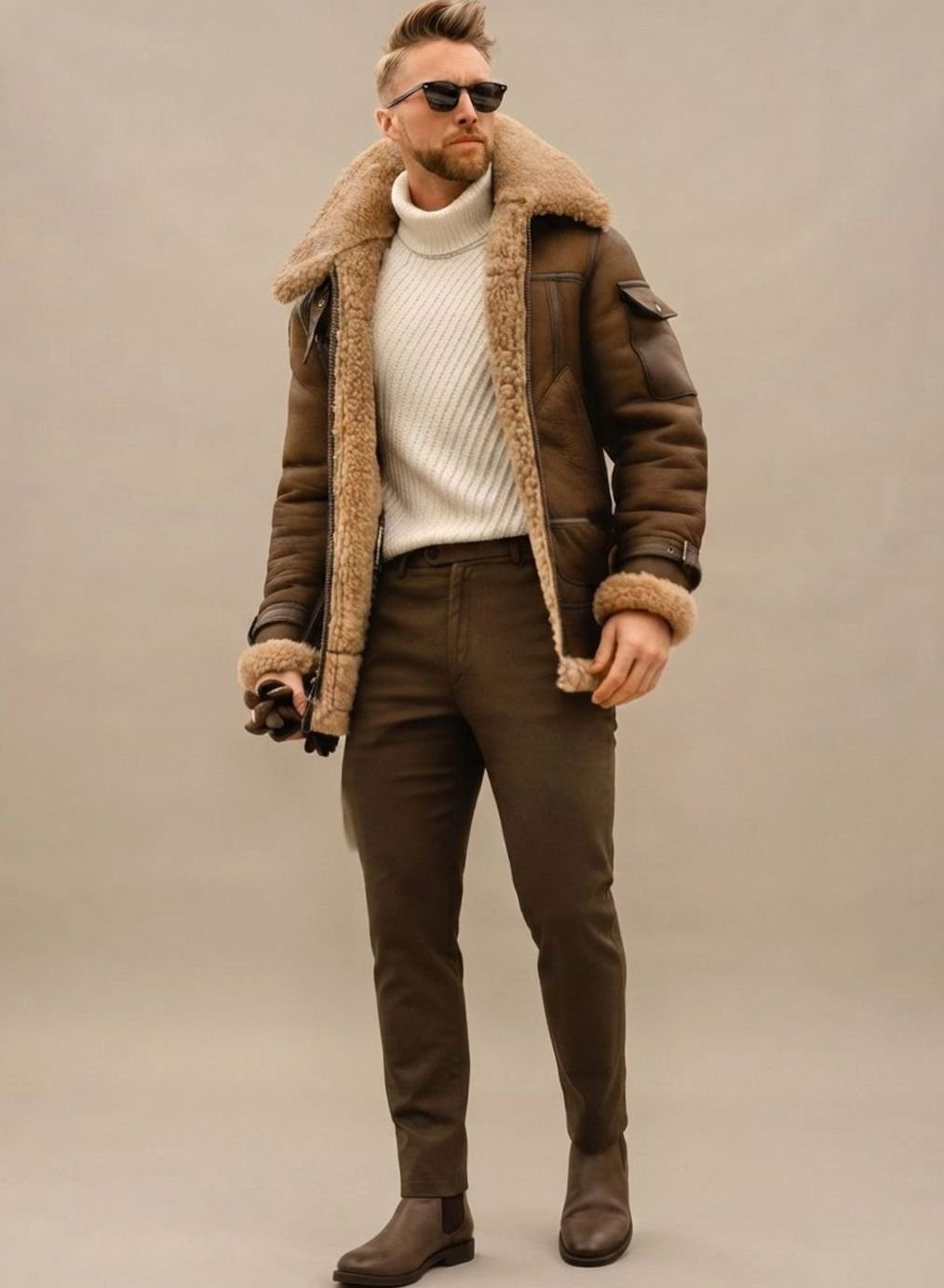 Heiri | Herren gefütterte Winterjacke mit Kunstfell