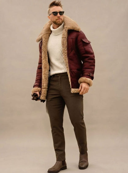 Heiri | Herren gefütterte Winterjacke mit Kunstfell