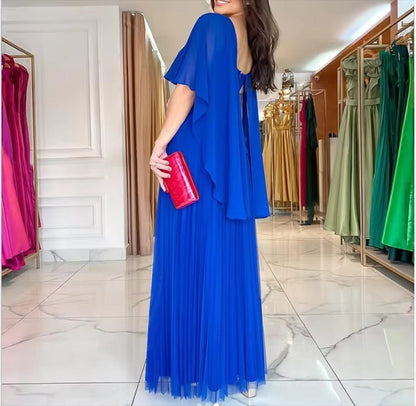Rosalba | Damen-Maxikleid mit plissiertem Rock und Cape-Ärmeln