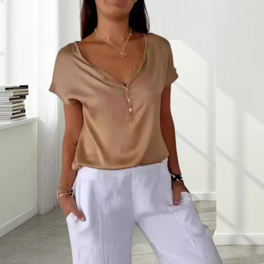 Marie | Elegantes Oberteil mit V Ausschnitt und Knopfleiste