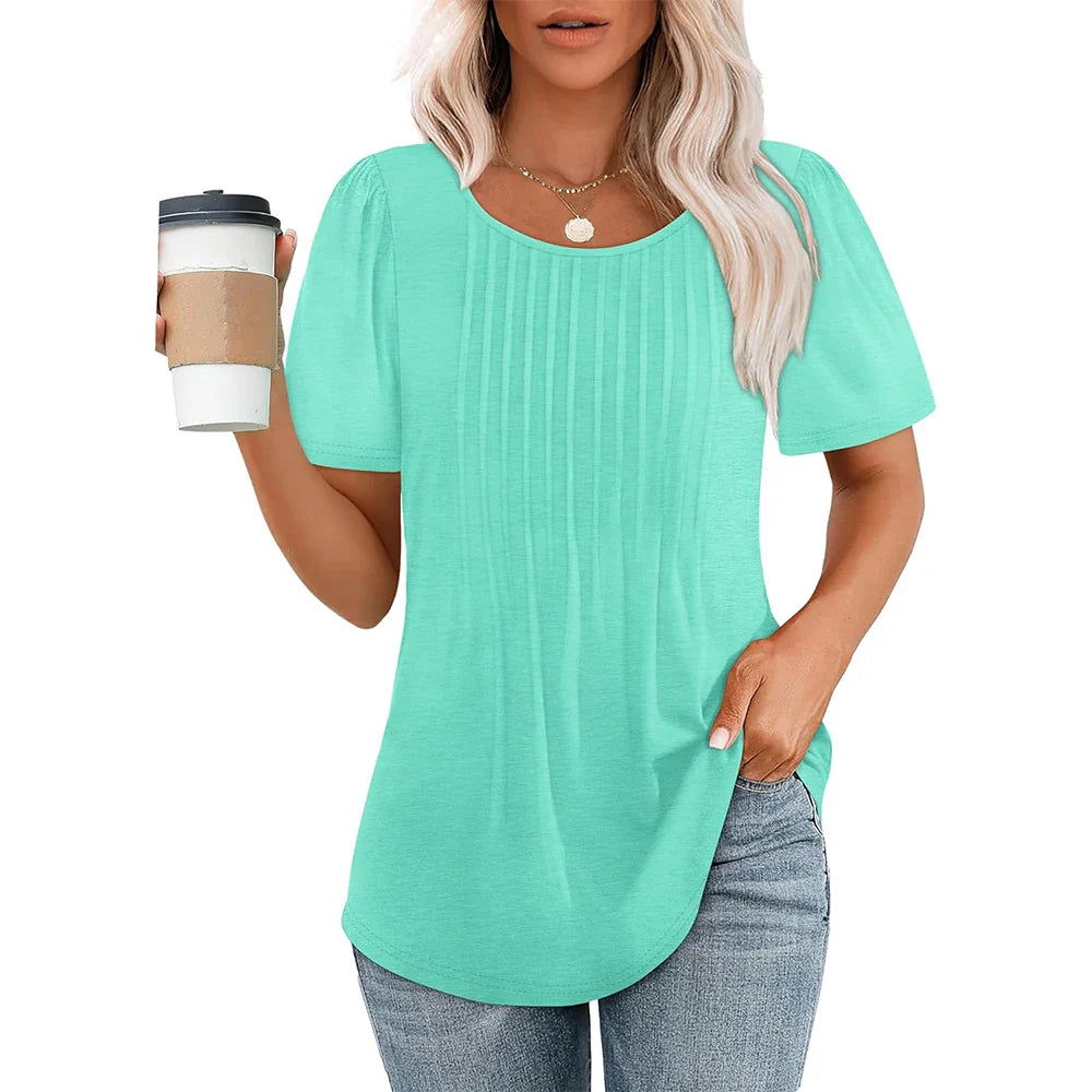 Clara | Elegant summer top with round neck and loose fit