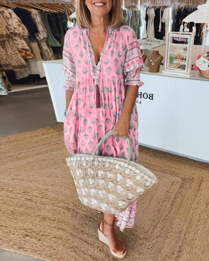 Sibylle | Boho midi dress for women with V-neck